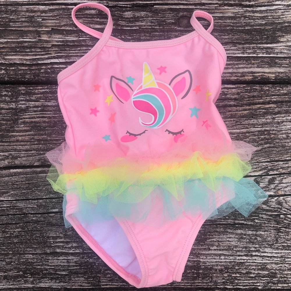 NWT Wonder Nation Baby Girl Unicorn Tutu One Piece Swimsuit Size 12M